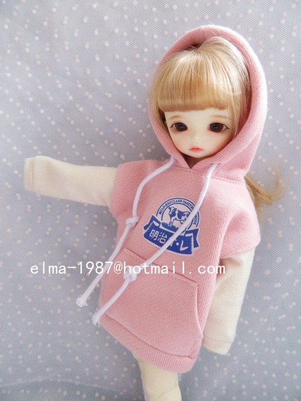 Pink and beige hooded long T-shirt for 1/6 size BJD