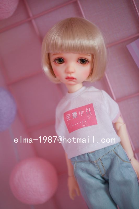 White printed T-shirt and jeans for 1/6 size BJD - Click Image to Close