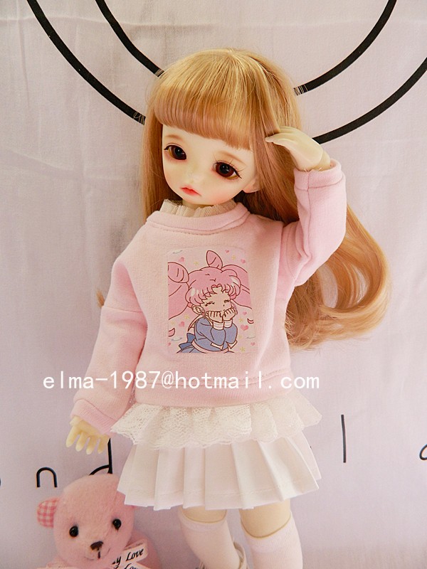 Cute printed T-shirt and white skirt for 1/6 size BJD - Click Image to Close